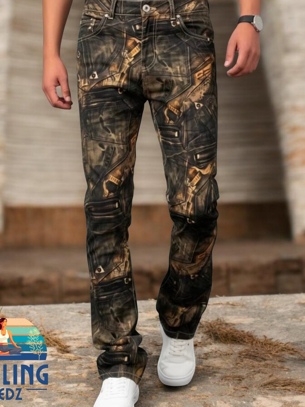 Men's 34 Waist Stretch Denim Pants, Fashion Street Motorcycle Flared Trousers